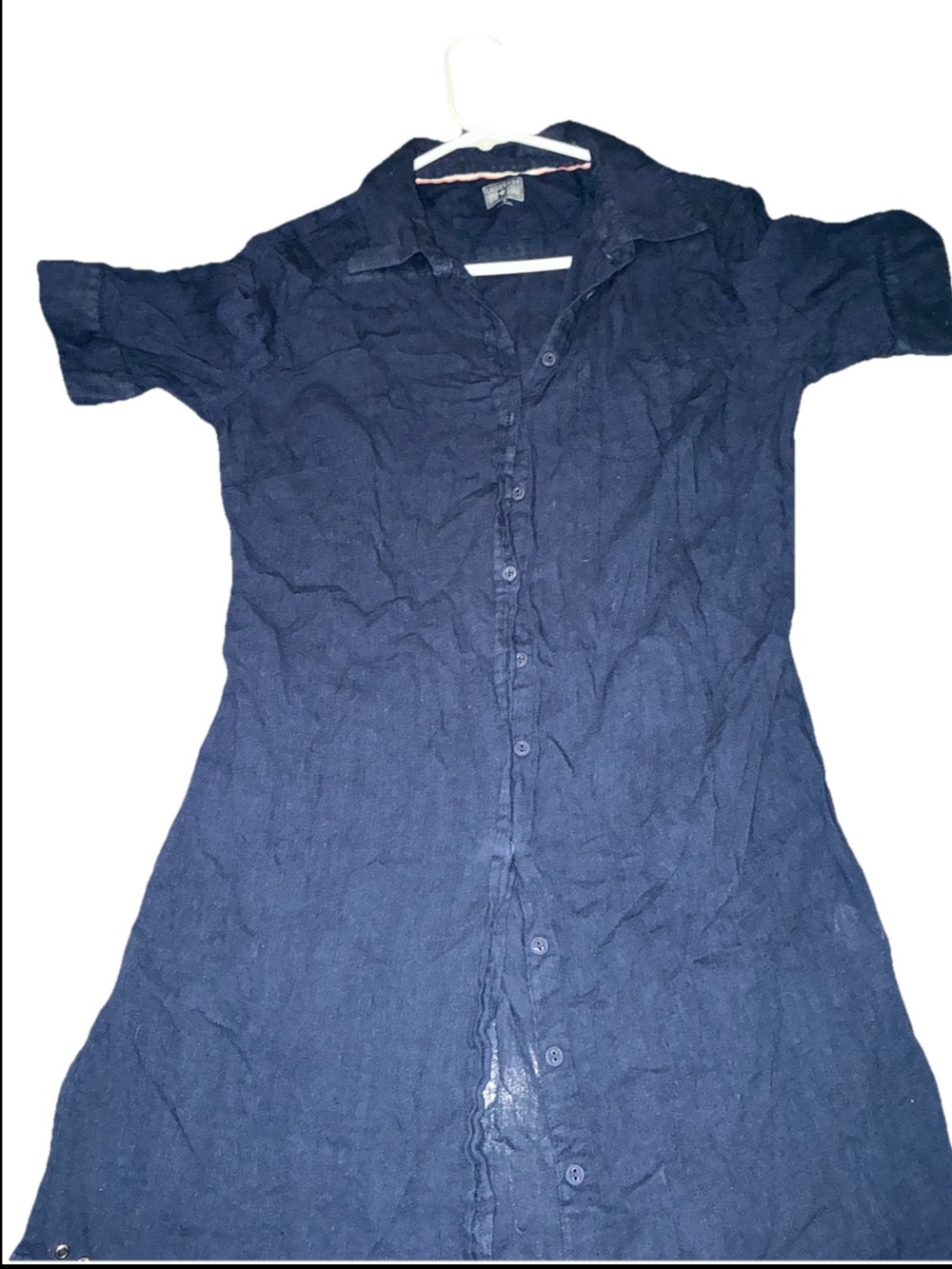 Converse One Star Navy Linen Blend Button Front Shirt Dress Women’s Medium